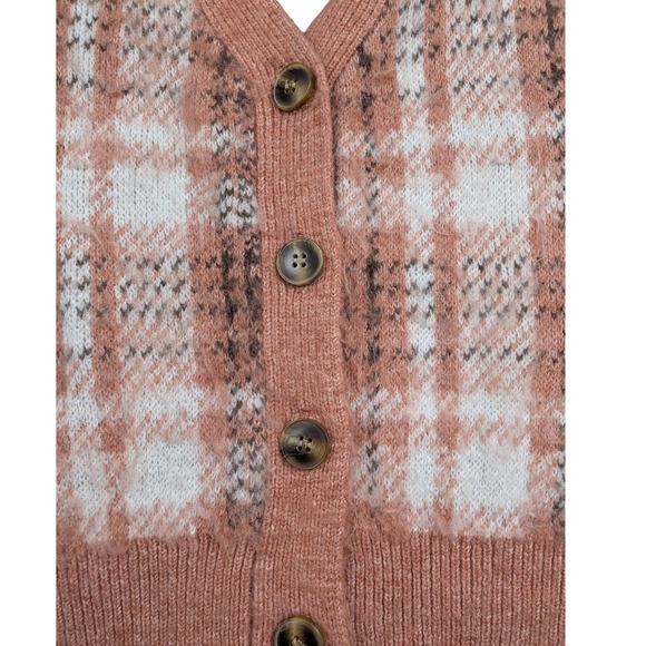 Cupcakes and Cashmere Plaid Cardigan Sweater‎ Pink White Brown Women's Size S - Picture 2 of 7